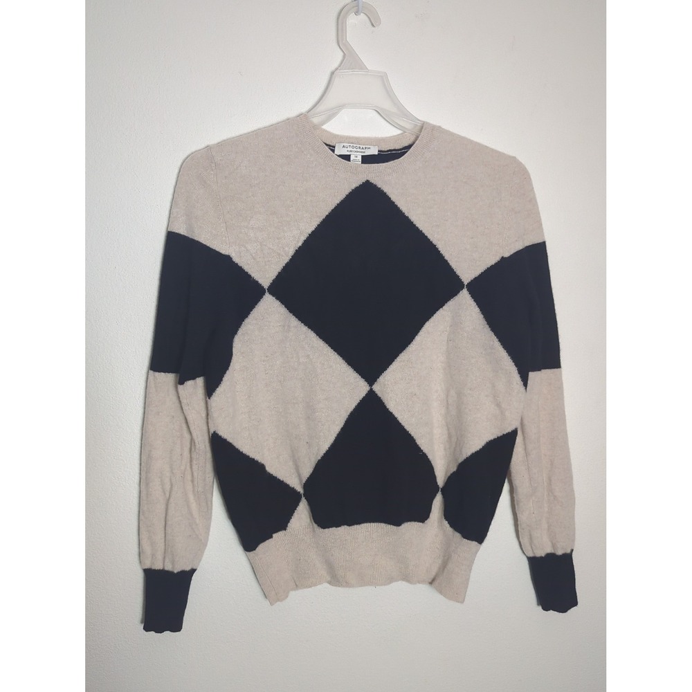 Autograph Womens Sweater 100% Cashmere Argyle Diamond Harlequin Quiet Luxury 10